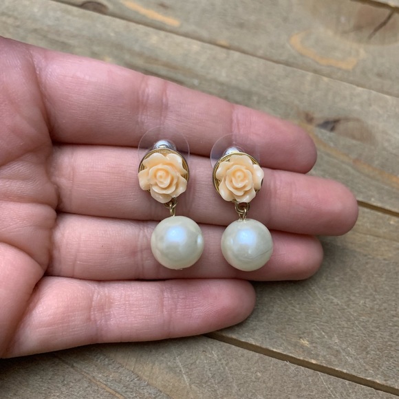Jewelry - 3 for $15 Gold Stud Flower Faux Pearl Earrings